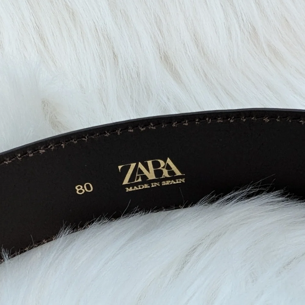 NWT Zara  100% Leather Dark Brown Belt with Gold Buckle Woman's
